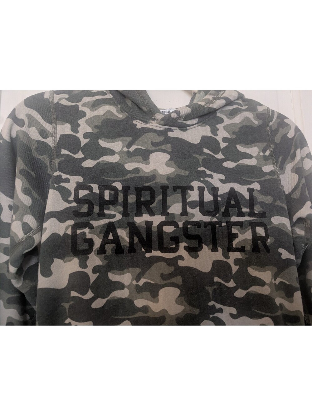 SPIRITUAL GANGSTER GREEN CAMOFLAUGE HOODIE SIZE YOUTH 12 FITS WOMEN'S XS